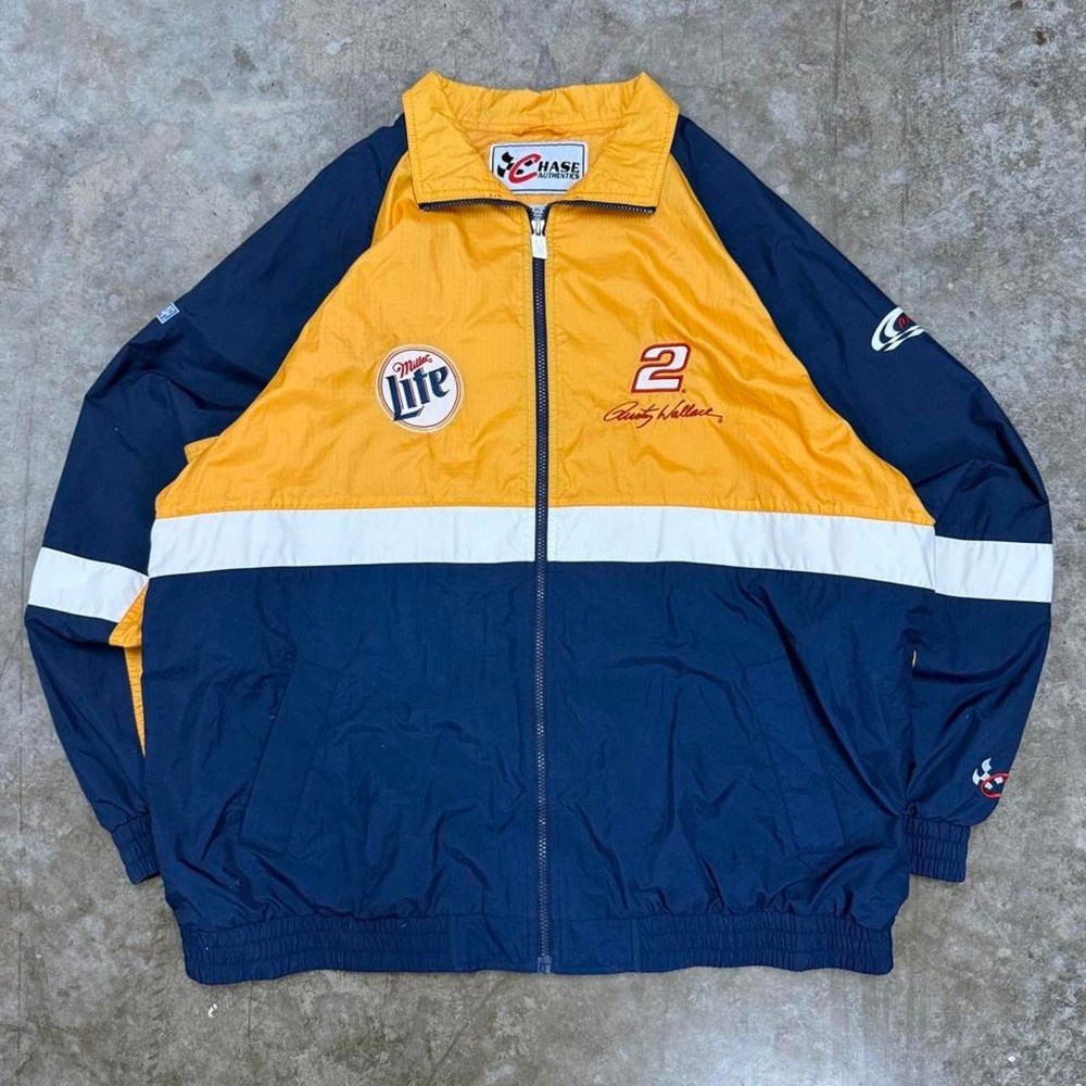 Chase Authentics Rusty Wallace Miller Lite NASCAR Windbreaker Jacket Mens XL Y2K